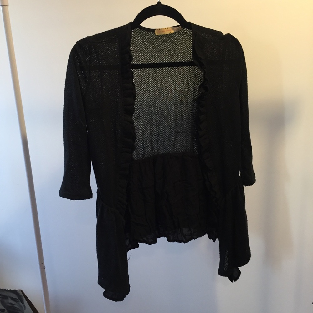 urban outfitters black cardigan with ruffle detail